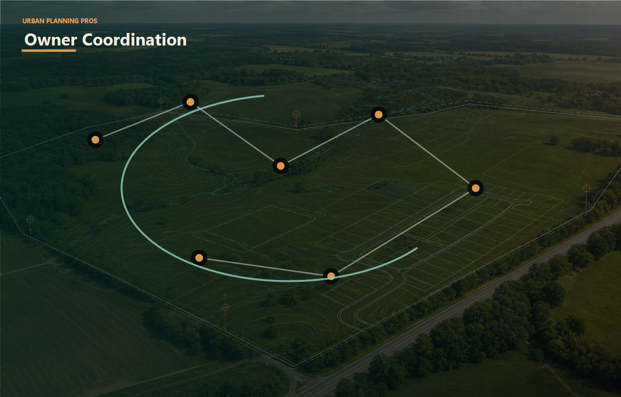 Project Coordination header image for Urban Planning Pros showing Project coordination image with connected planning-team nodes