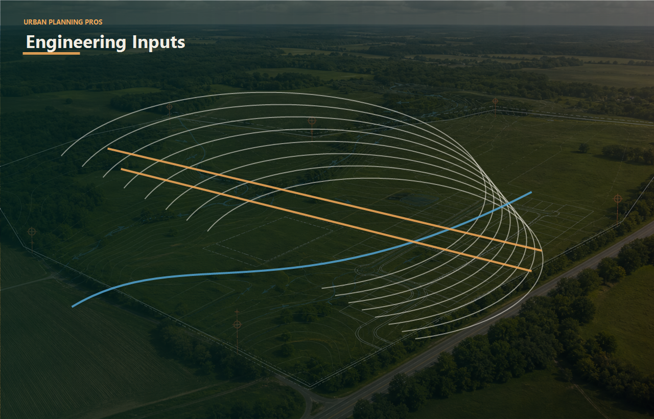 Why “Wait and See” is the Most Expensive Strategy in Alabama Land Development header image for Urban Planning Pros showing Engineering coordination image with contour and drainage overlays