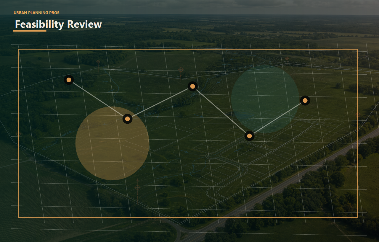Feasibility Studies Services header image for Urban Planning Pros showing Feasibility planning image with risk markers and parcel due diligence overlays