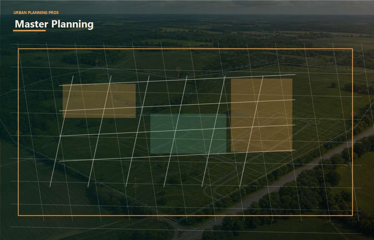 Master Land Planning Services header image for Urban Planning Pros showing Master land planning image with subdivision and phasing overlays